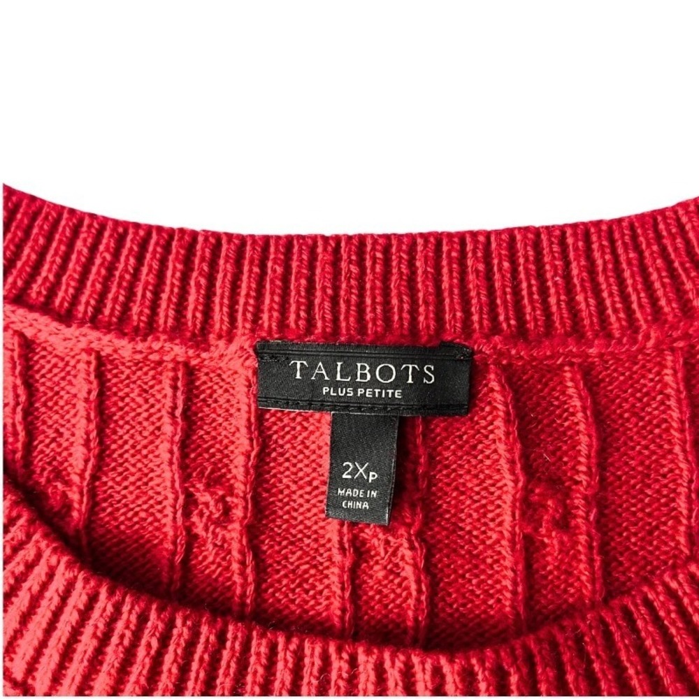 Talbots Cable Knit Red Sweater 2XP Plus Petite Cotton Blend Classic Crewneck Top - Picture 2 of 9